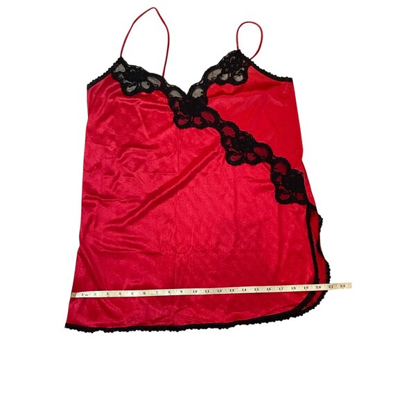 Vintage Red & Black Lace Trim Satin Chemise Nightgown Size Large - Picture 11 of 14